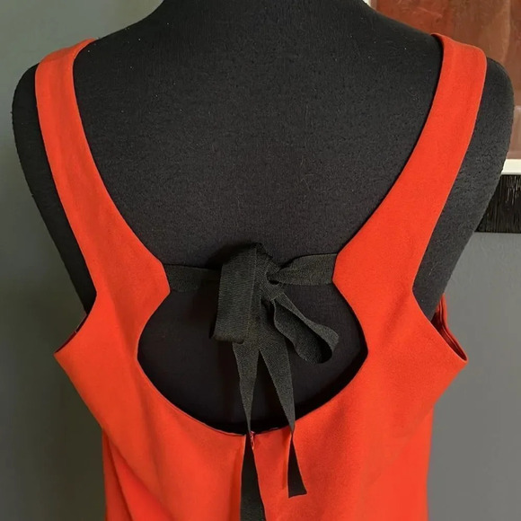 Camaieu muted orange crepe halter midi w/ black ribbon tie open back. Size 8. - Picture 3 of 5